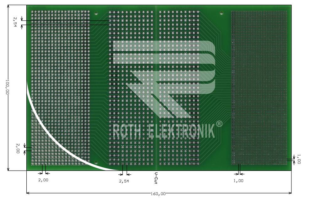 Roth Elektronik RE610-LF Laborkarte FR4 160 x 100 mm 1,5 mm zweiseitig RM 2,54 35 µm-0