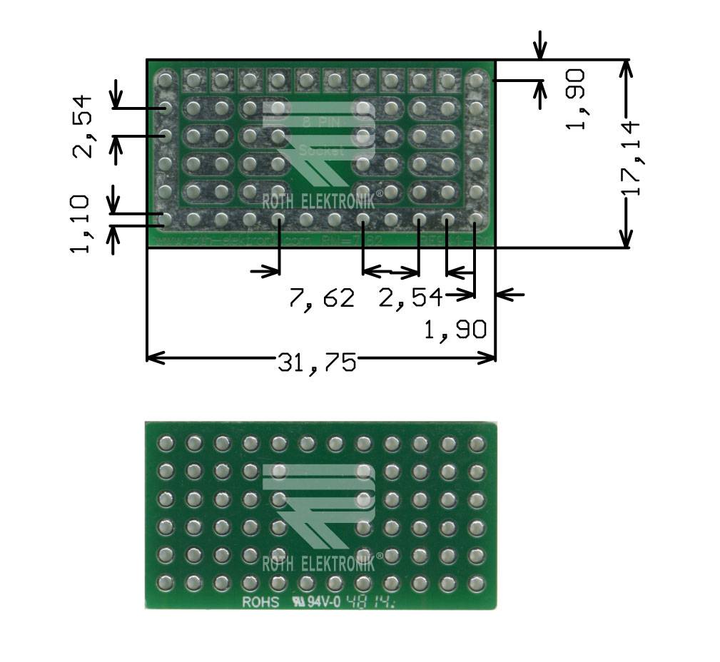 Roth Elektronik RE941-S1 Lötbares Breadboard FR4 17,1 x 31,8 mm 1,5 mm zweiseitig RM 2,54 Ø 1,1 mm 35 µm-0
