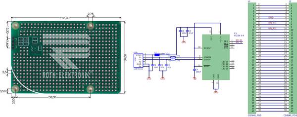 Roth Elektronik RE3031-DSPT Raspberry-Pi-UART-USB-Laborkarte FR4 56,0 x 85,0 mm 1,5 mm zweiseitig RM 2,54 Ø 1 mm 35 µm
