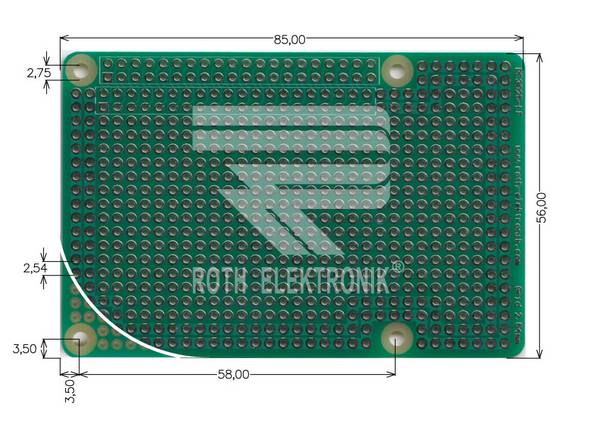 Roth Elektronik RE3025-LF Raspberry-Pi-Laborkarte FR4 56,0 x 85,0 mm 1,5 mm einseitig RM 2,54 Ø 1 mm 35 µm