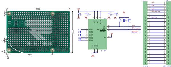 Roth Elektronik RE3032-DSPT Raspberry-Pi-ADC-Laborkarte FR4 56,0 x 85,0 mm 1,5 mm zweiseitig RM 2,54 Ø 1 mm 35 µm