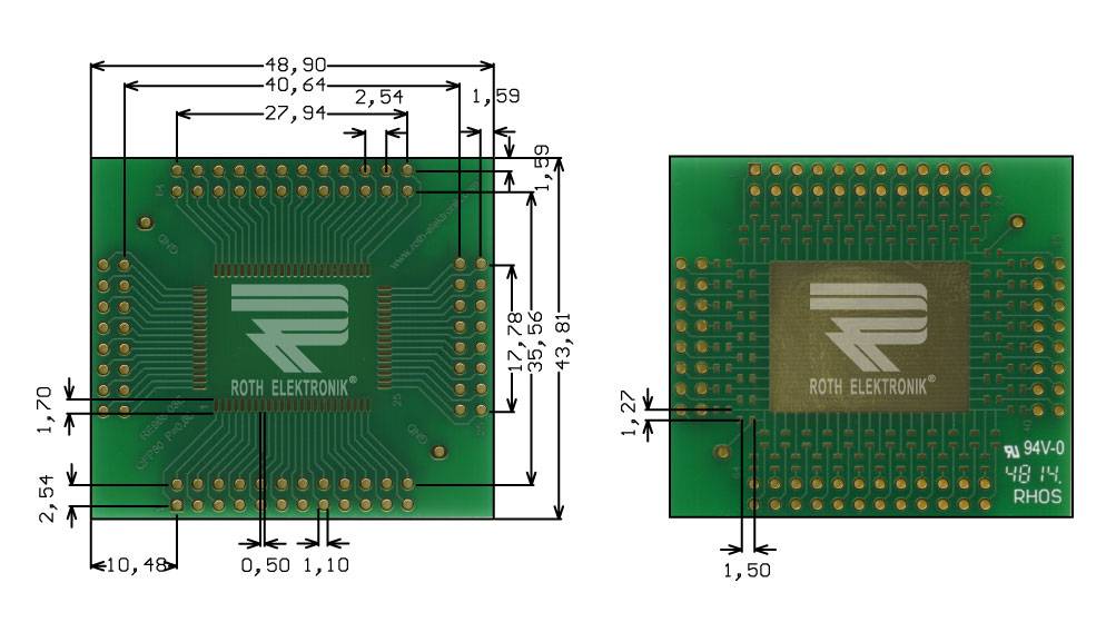 Roth Elektronik RE966-03E IC-Adapterplatine FR4 48,9 x 43,8 mm 1,5 mm zweiseitig RM 2,54 Ø 1,1 mm 35 µm-0