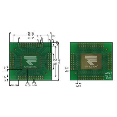 Roth Elektronik RE966-03E IC-Adapterplatine FR4 48,9 x 43,8 mm 1,5 mm zweiseitig RM 2,54 Ø 1,1 mm 35 µm-0