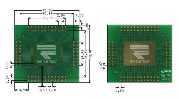 Roth Elektronik RE966-03E IC-Adapterplatine FR4 48,9 x 43,8 mm 1,5 mm zweiseitig RM 2,54 Ø 1,1 mm 35 µm