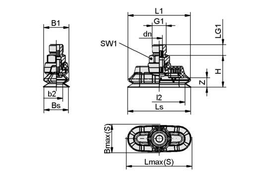 Schmalz SPOB1f 80x35 SI-55 G1/4-AG, Balgsauggreifer mit 1,5 Falten zur prozessicheren Handhabung, P\n: 10.01.06.03740-1
