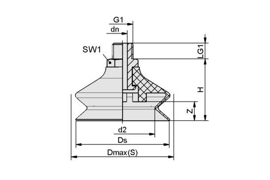 Schmalz FSGA 40 VU1-72 G1/4-AG ON, Balgsauggreifer (rund) mit optimaler Anpassung auf unebenen, P\n: 10.01.06.00306-1