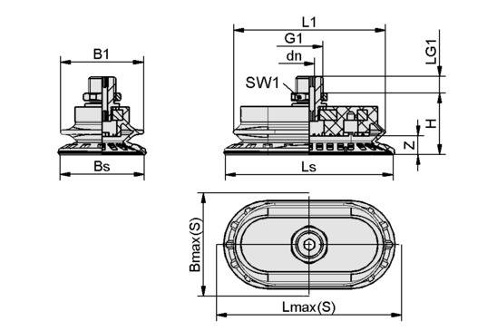 Schmalz SAOB 110x55 HT1-60 G3/8-AG, Balgsauggreifer (oval) für höchste Dynamik auf gewölbten, P\n: 10.01.06.03207-1