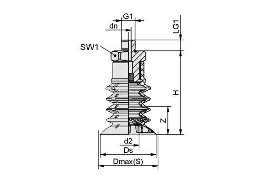 Schmalz SPB4f 50 SI-55 G3/8-AG, Balgsauggreifer (rund) für besonders unebene Werkstücke, P\n: 10.01.06.03552-1