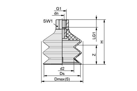 Schmalz FSG 30 VU1-72 G1/4-IG, Balgsauggreifer (rund) für besonders unebene Werkstücke, P\n: 10.01.06.00166-1