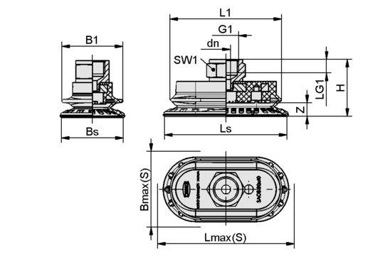 Schmalz SAOB 140x70 NBR-60 G3/8-IG, Balgsauggreifer (oval) für höchste Dynamik auf gewölbten, P\n: 10.01.06.00897-1