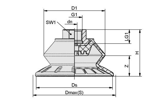 Schmalz SAB 60 HT2-65 G3/8-IG, Balgsauggreifer (rund) für die Handhabung von heißen Werkstücken, P\n: 10.01.06.03354-1