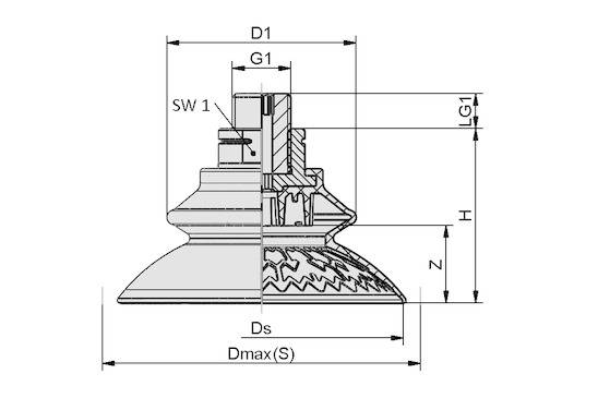 Schmalz SAXB 120 ED-85 G1/4-AG, High-Speed Balgsauggreifer für max. Dynamik auf stark gewölbten, P\n: 10.01.42.00059-1