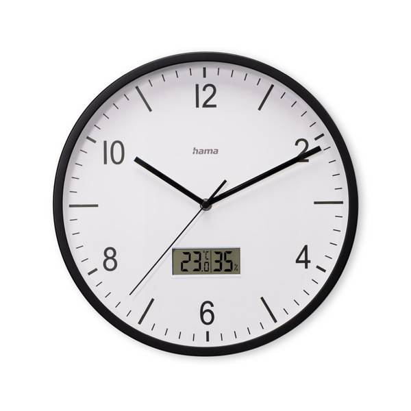 hama 00185887 Funkwanduhr "Lanzarote", m. Thermometer/Hygrometer, Ø 35cm, ohne Ticken, SW