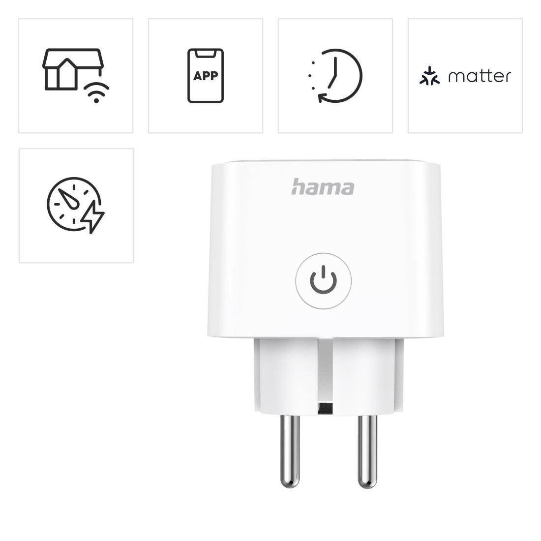 hama 00176654 Smarte WLAN-Steckdose, Matter, sprach-/appgesteuert, Strommessgerät, 3.680W-1