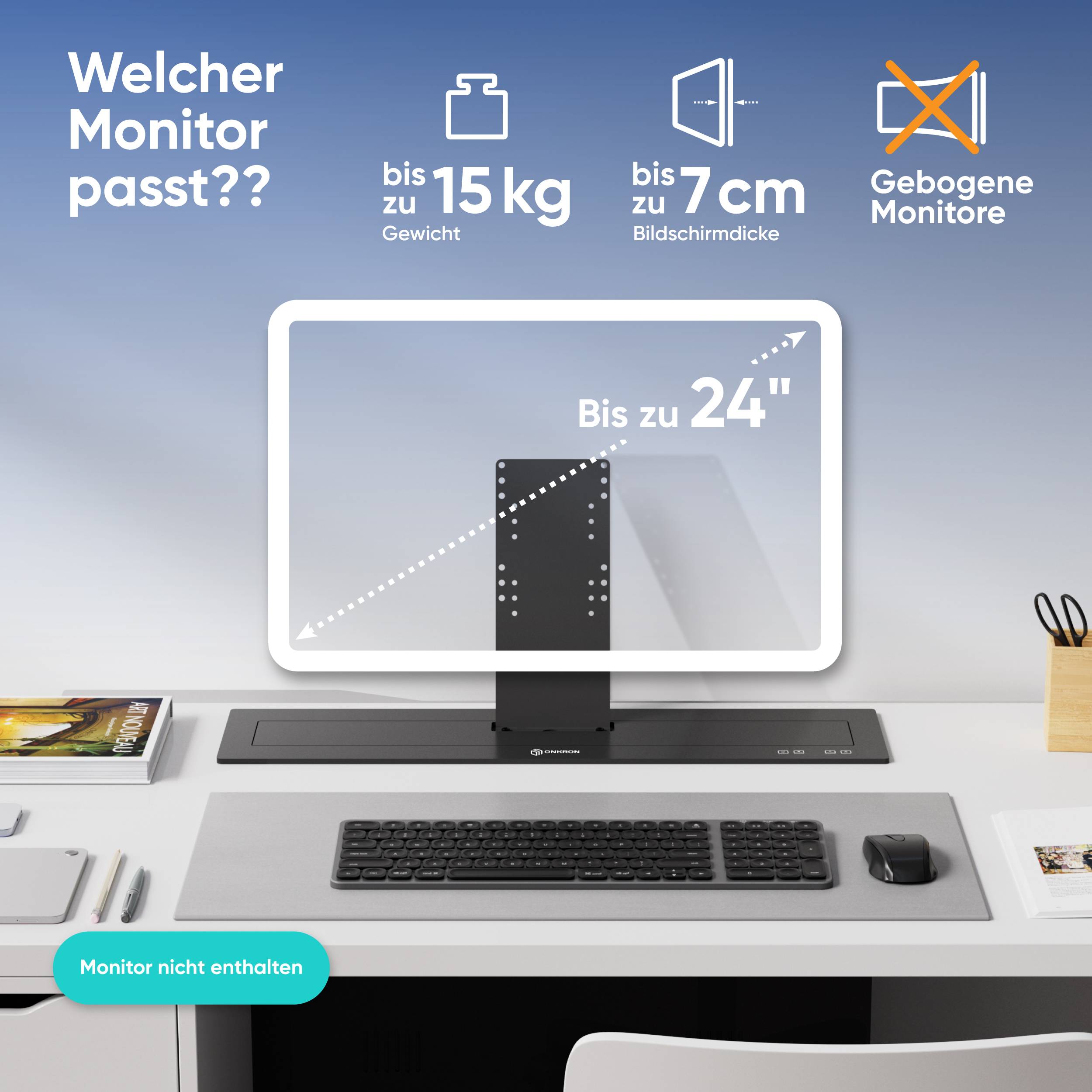 Symbolbild für ONKRON Motorisierter Monitor Lift versenkbar für 16 - 24 Zoll Monitore bis zu 15 kg, VESA 75x75 & 100x100
