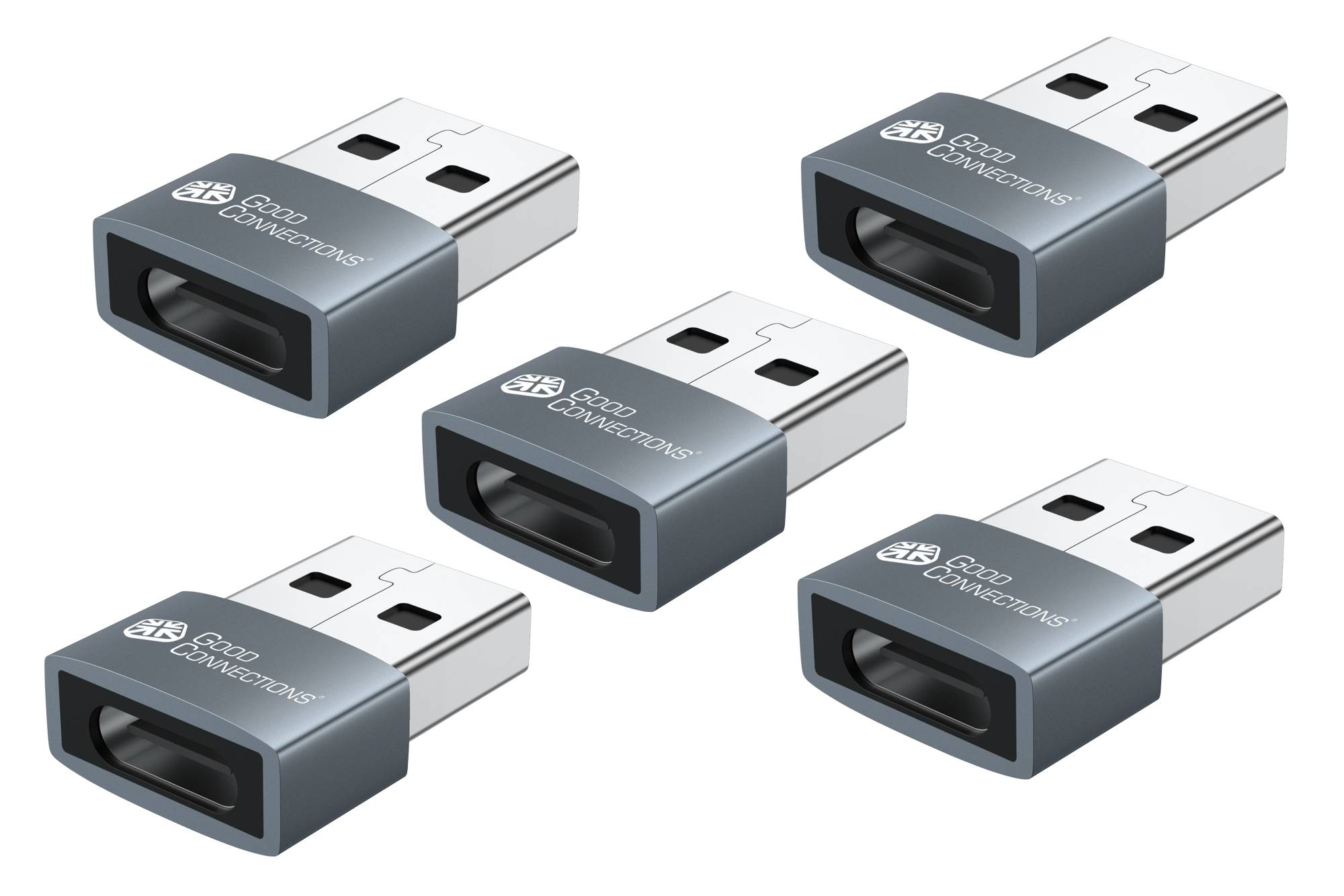 Good Connections Adapter USB 2.0 Stecker A an USB-C Buchse Aluminiumgehäuse grau 5er-Set - Kabel-/Adapterset-0
