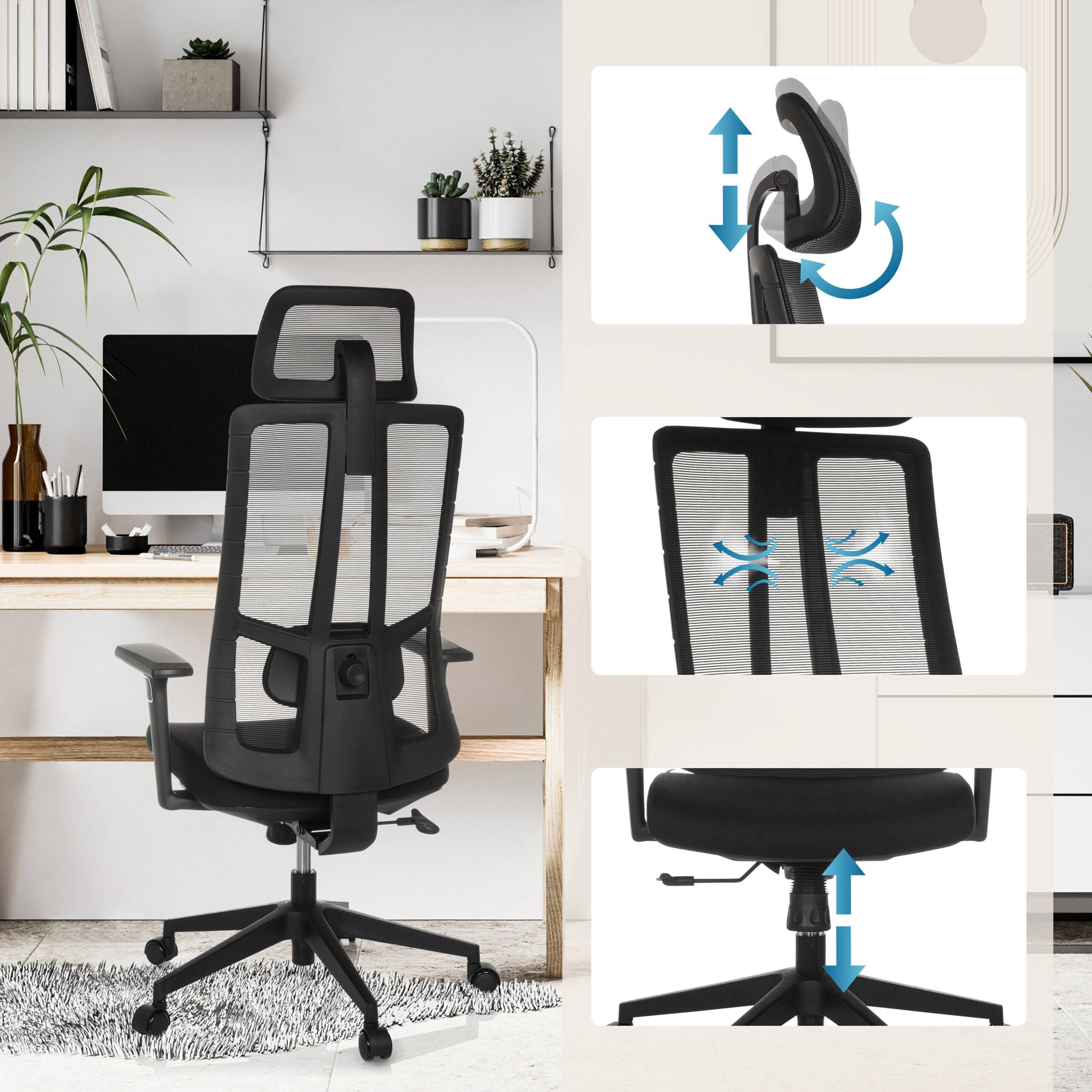 Bürostuhl Drehstuhl TRAMORE Sitz Stoff Rücken Netzstoff schwarz hjh OFFICE-3