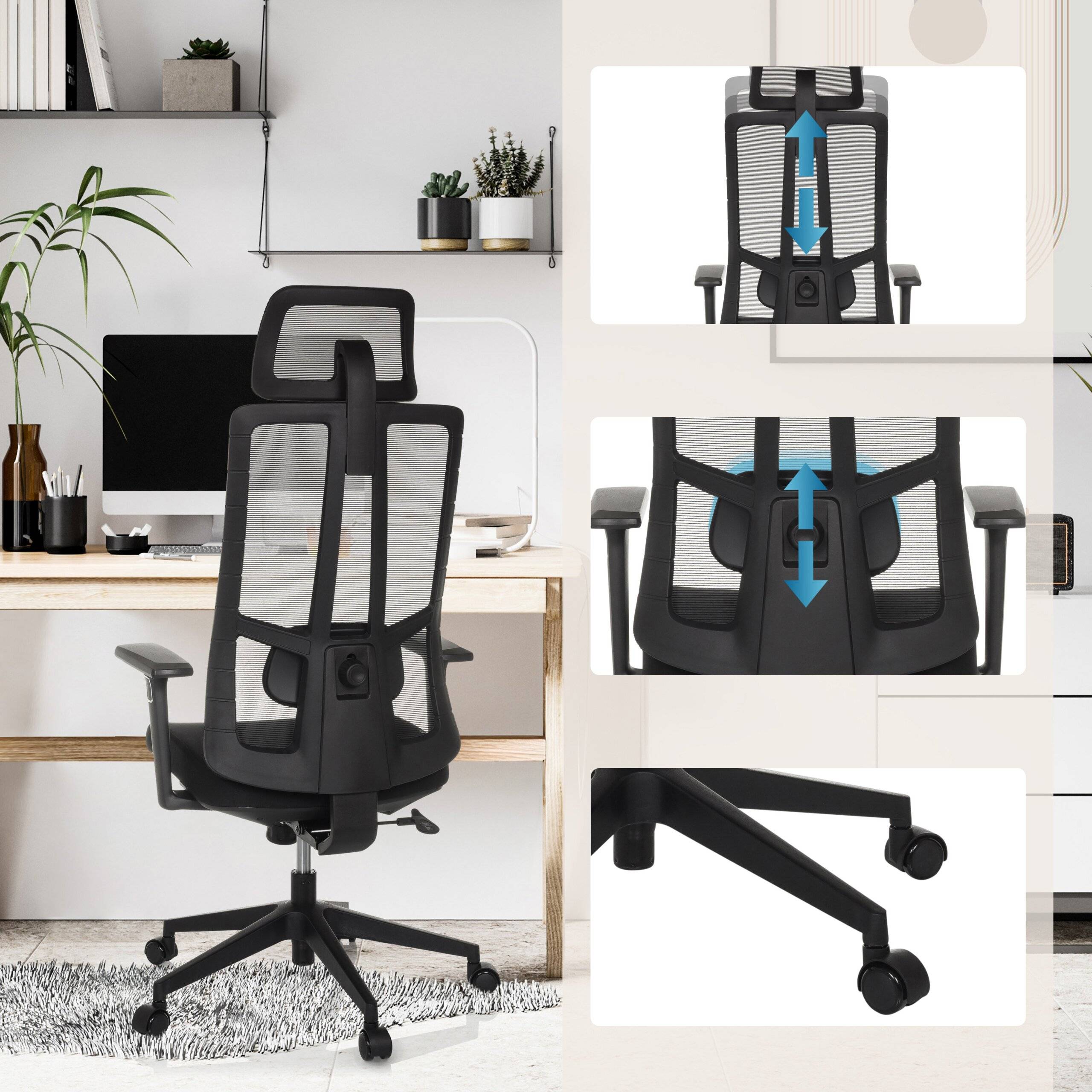 Bürostuhl Drehstuhl TRAMORE Sitz Stoff Rücken Netzstoff schwarz hjh OFFICE-4