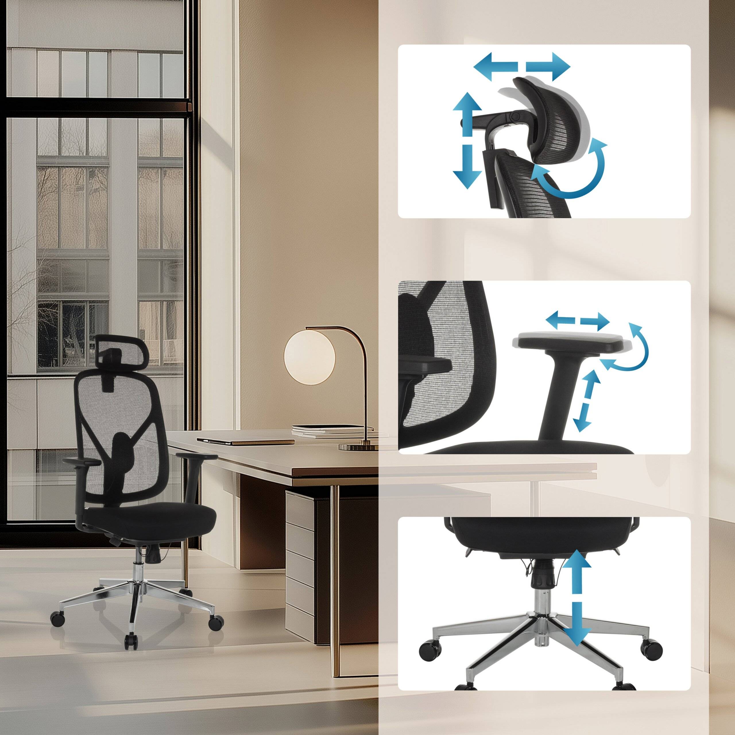 Bürostuhl Drehstuhl RALOO PRO Sitz Stoff Rücken Netzstoff schwarz hjh OFFICE-3