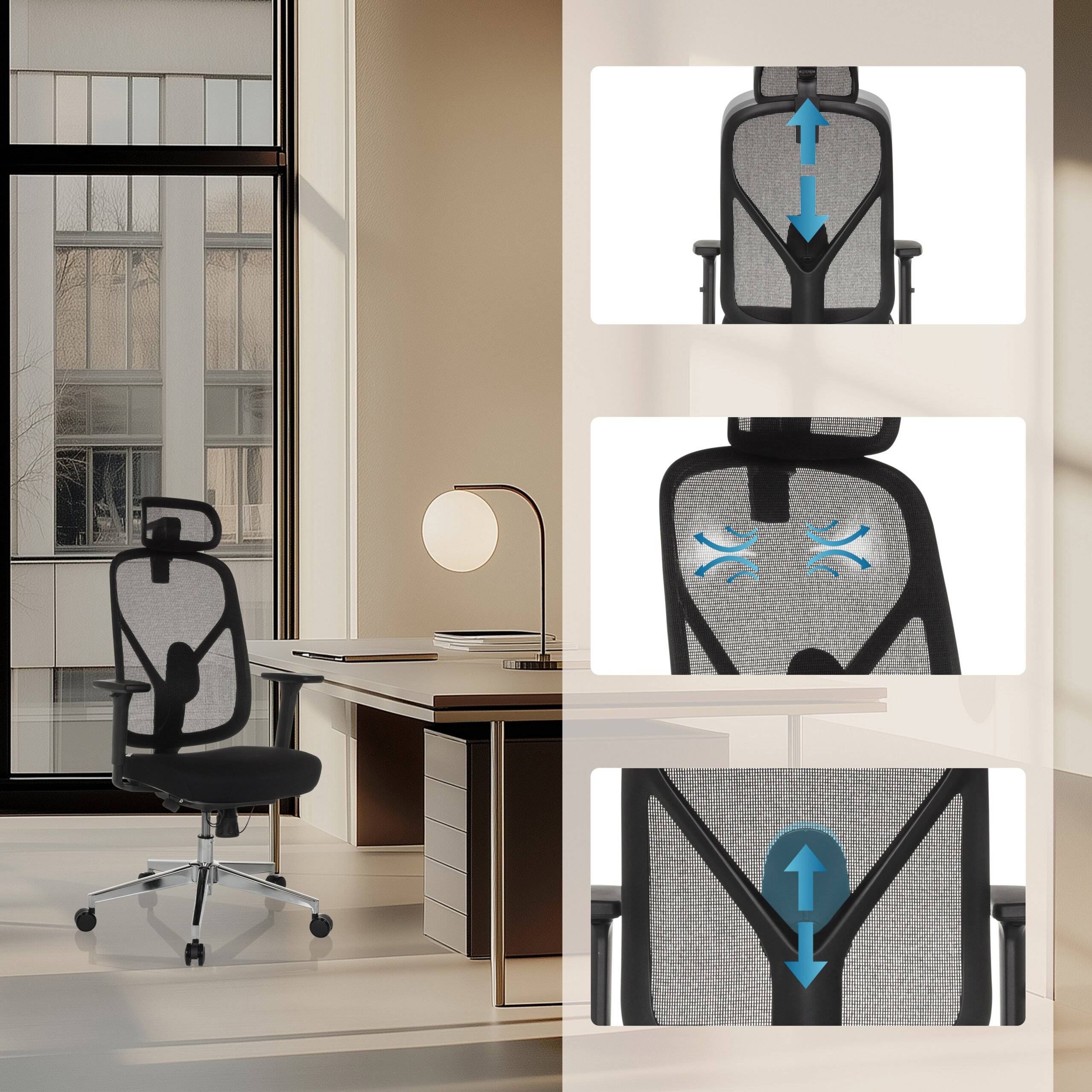 Bürostuhl Drehstuhl RALOO PRO Sitz Stoff Rücken Netzstoff schwarz hjh OFFICE-4