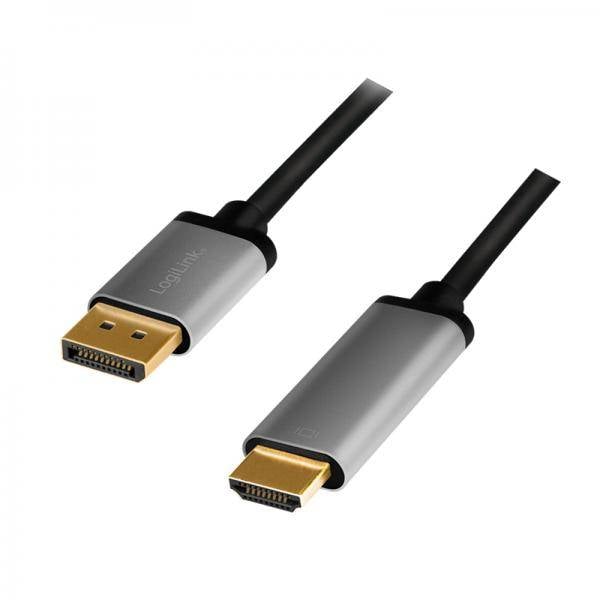 LogiLink DisplayPort-Kabel, DP/M zu HDMI A/M, 4K/60 Hz, Alu, schwarz/grau, 2 m-0
