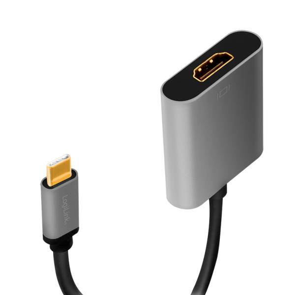 Logilink USB 3.2 Gen1 Type-C adapter, C/M to HDMI-A/F, 4K/60 Hz, alu, black/grey, 0.15 m Kabel &-1