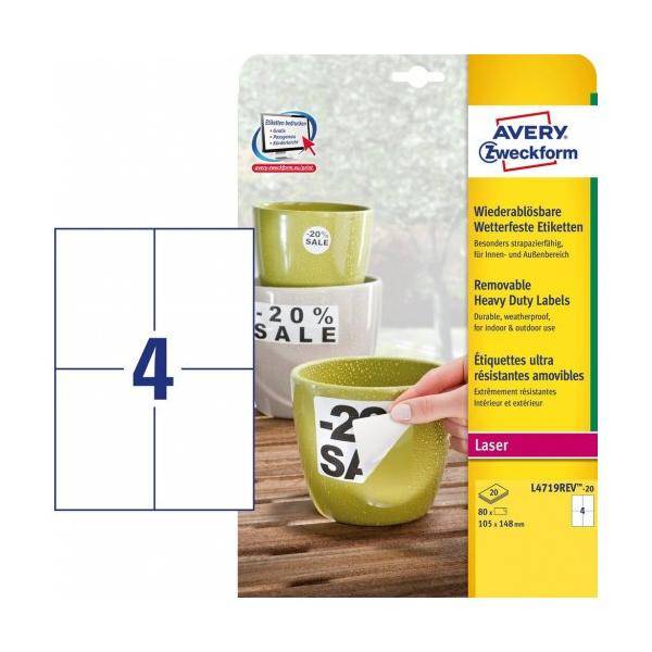 Avery Zweckform - Polyester - matt - entfernbarer Klebstoff - weiß - A6 (105 x 148 mm)-0