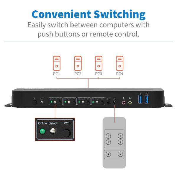 Tripp HDMI USB KVM Switch 4-Port 4K 60Hz HDR HDCP 2.2 IR USB Sharing - KVM-/Audi-2