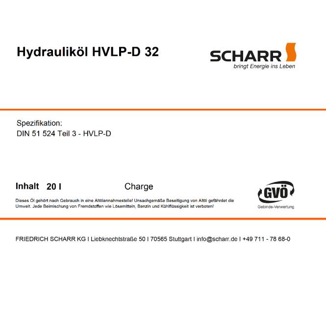 Scharr Hydrauliköl 32 (Scharr HVLP-D 32-60L)-1