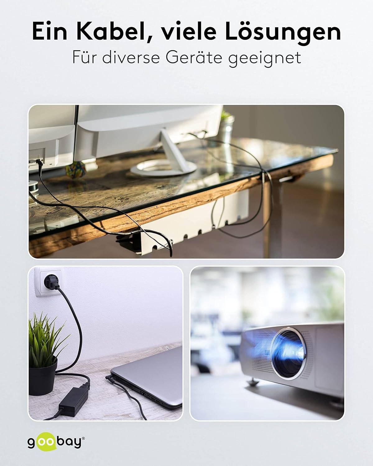 Goobay 93586 Netzkabel mit Schutzkontaktstecker & C5 Kupplung / Universal Stromkabel Kleeblattstecker / Schwarz / 2,00m-4