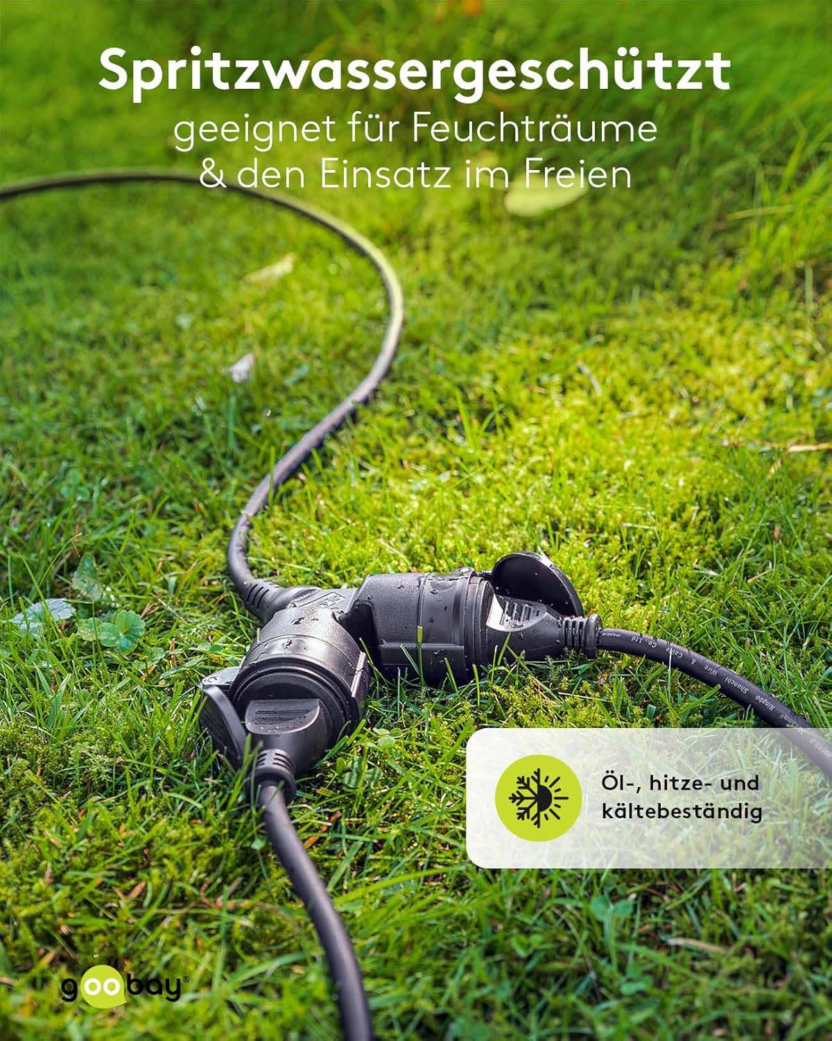Goobay 65436 Doppel Verlängerungskabel Schutzkontaktstecker 250V Schutzkontakt 25 Meter Outdoor Verlängerung Schwarz-3
