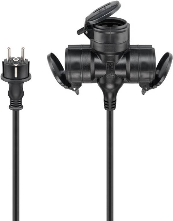 Goobay 65439 Dreifach Verlängerungskabel Schutzkontaktstecker 250V Schutzkontakt 25 Meter Outdoor Verlängerung Schwarz