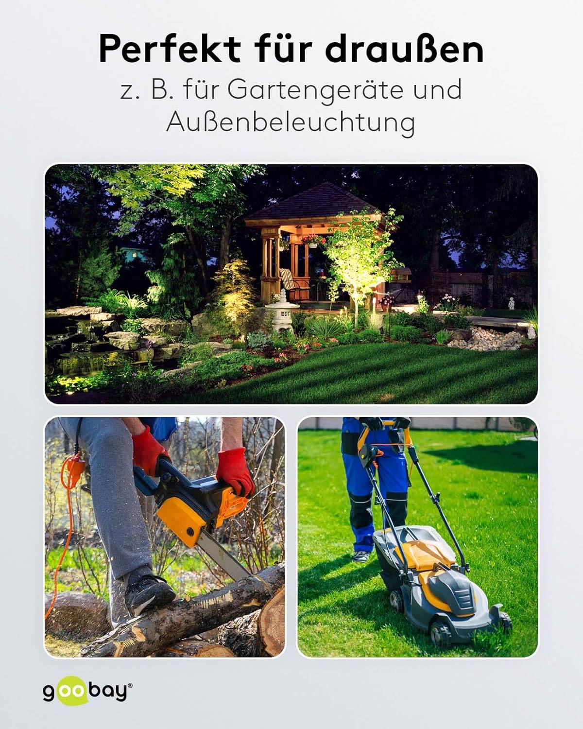 Goobay 65437 Dreifach Verlängerungskabel Schutzkontaktstecker 250V Schutzkontakt 5 Meter Outdoor Verlängerung Schwarz-6