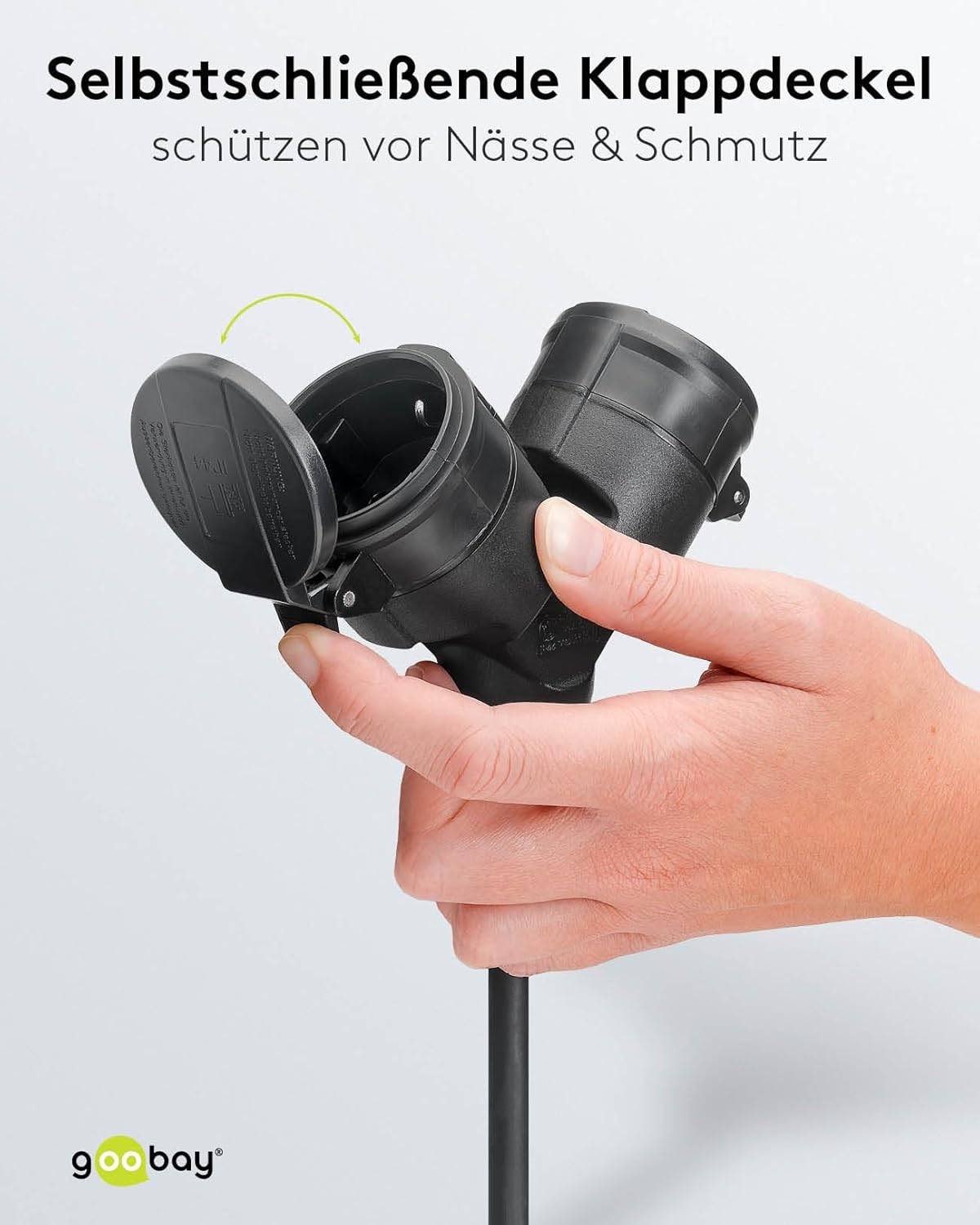 Goobay 65434 Doppel Verlängerungskabel Schutzkontaktstecker 250V Schutzkontakt 5 Meter Outdoor Verlängerung Schwarz-2