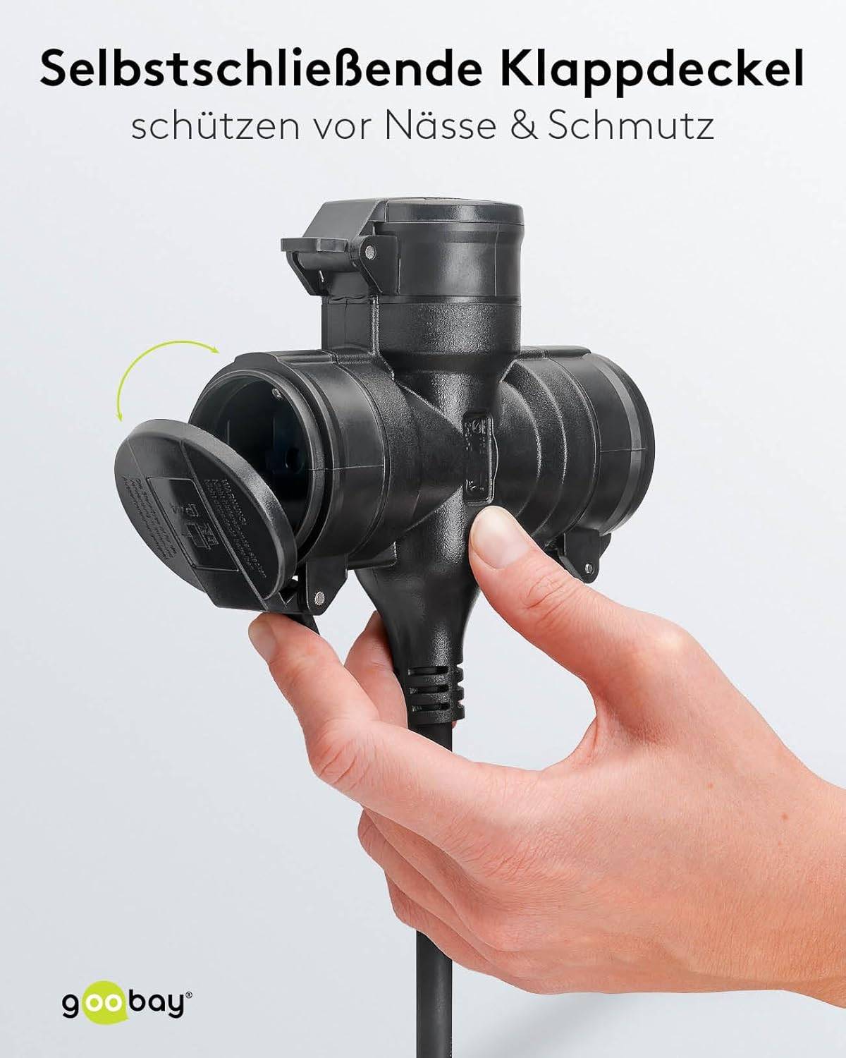 Goobay 65438 Dreifach Verlängerungskabel Schutzkontaktstecker 250V Schutzkontakt 10 Meter Outdoor Verlängerung Schwarz-2