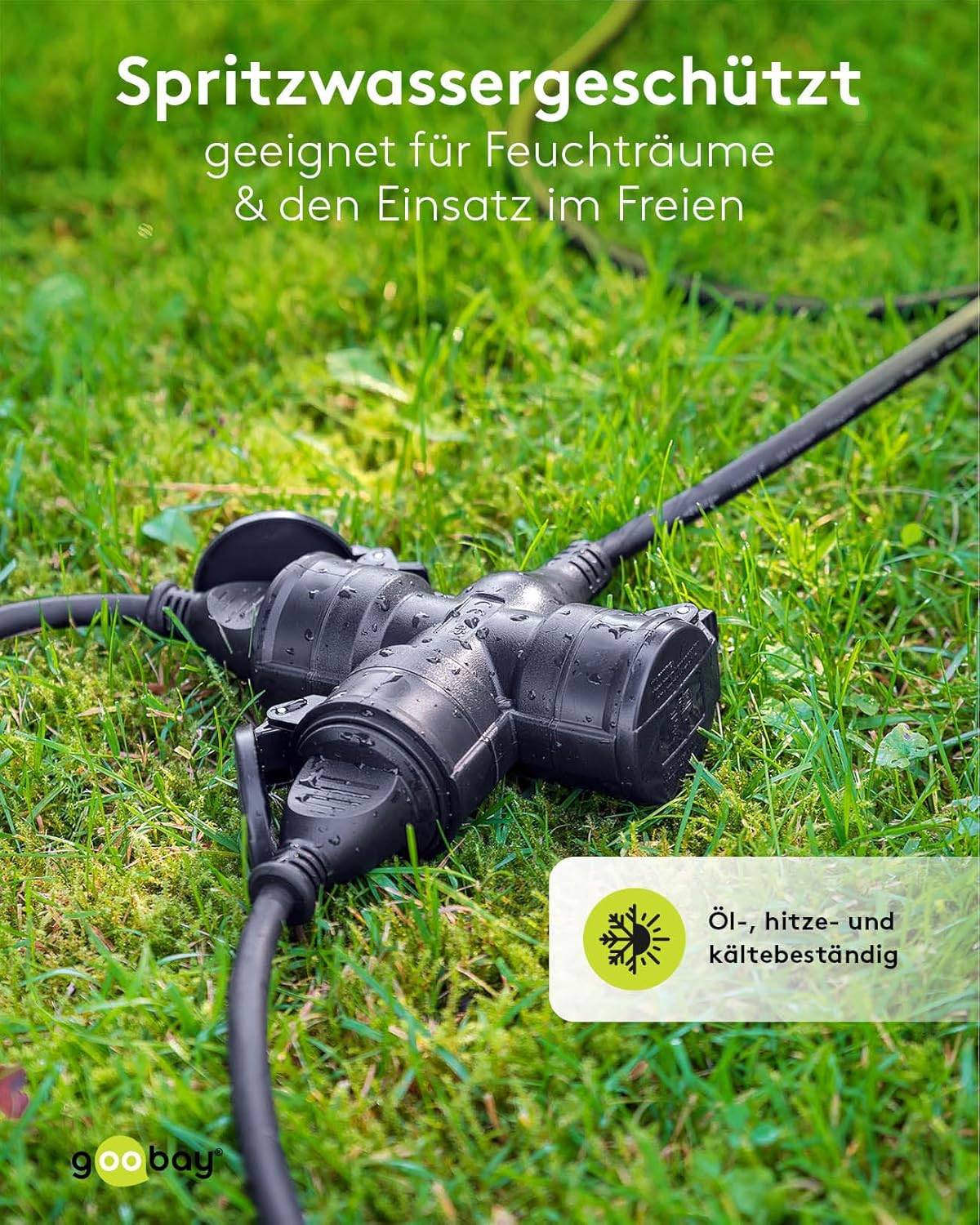 Goobay 65438 Dreifach Verlängerungskabel Schutzkontaktstecker 250V Schutzkontakt 10 Meter Outdoor Verlängerung Schwarz-3