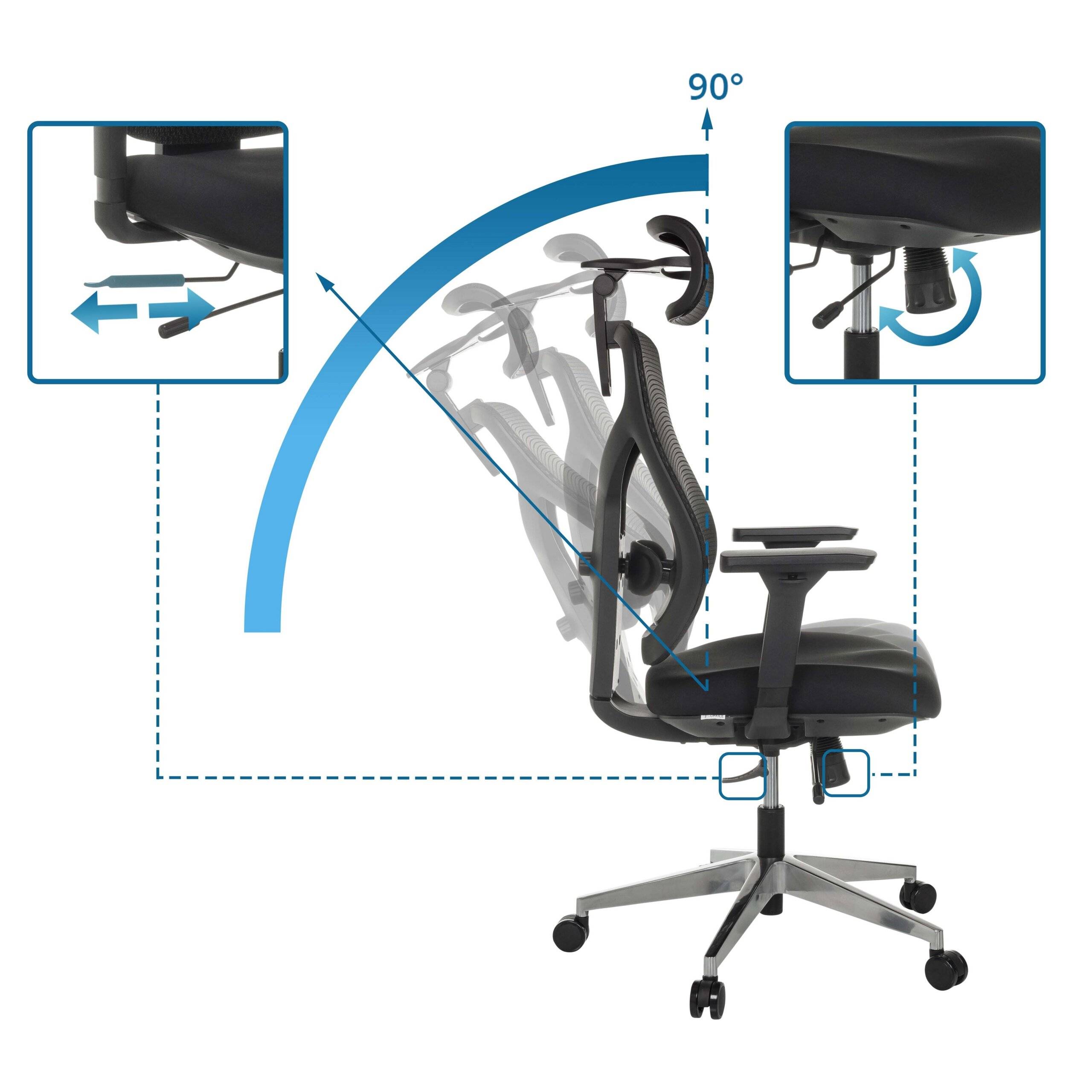 Bürostuhl Chefsessel CASSILIS B Sitz Stoff Rücken Netz schwarz hjh OFFICE-2