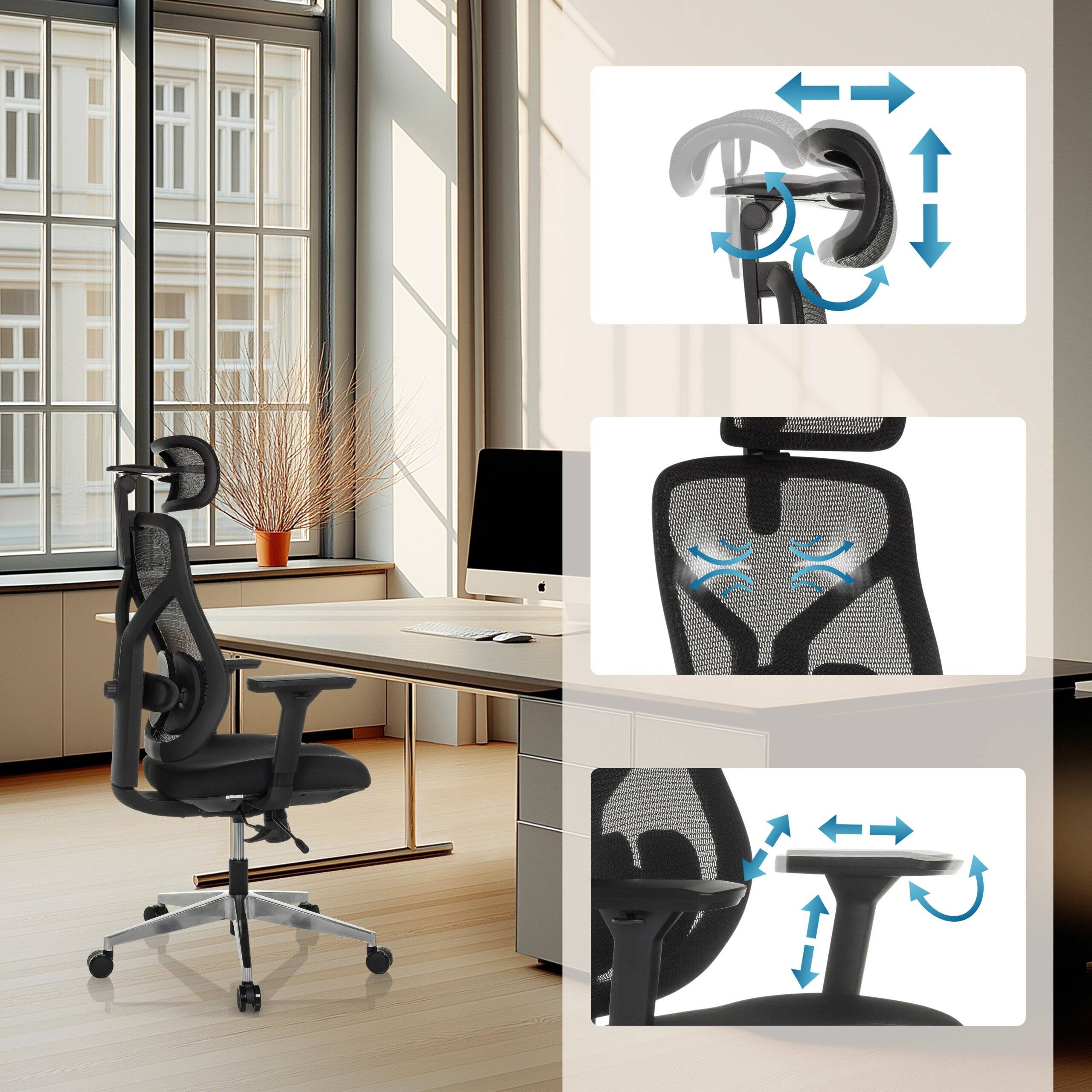 Bürostuhl Chefsessel CASSILIS B Sitz Stoff Rücken Netz schwarz hjh OFFICE-3