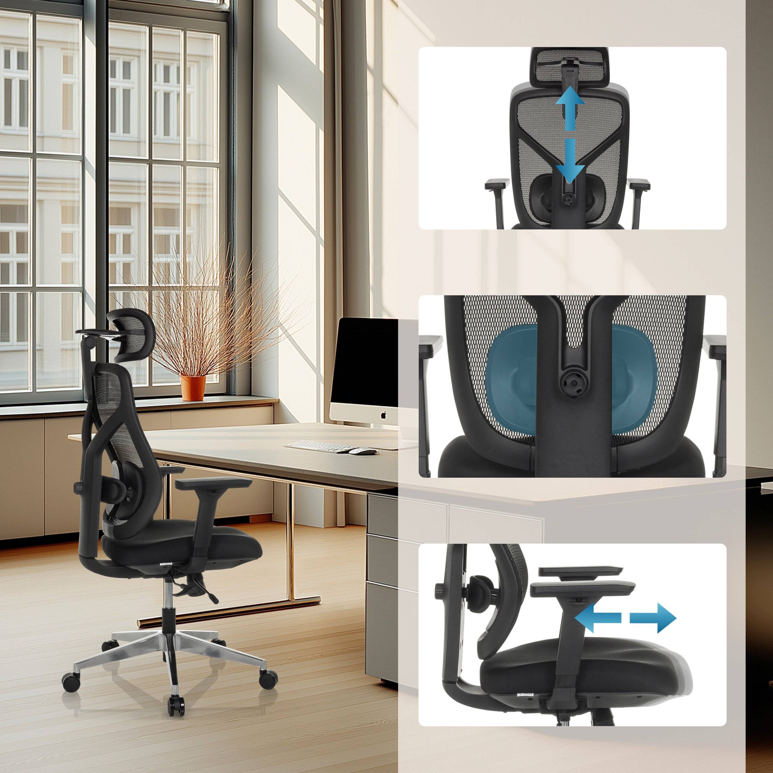 Bürostuhl Chefsessel CASSILIS B Sitz Stoff Rücken Netz schwarz hjh OFFICE-4