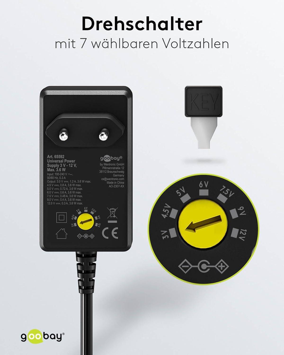 Goobay 65592 Universal Netzteil 3-12V Ladegerät 11 Adapter USB & DC Steckernetzteil max. 3,6W / 1,2A Netzadapter Schwarz-4