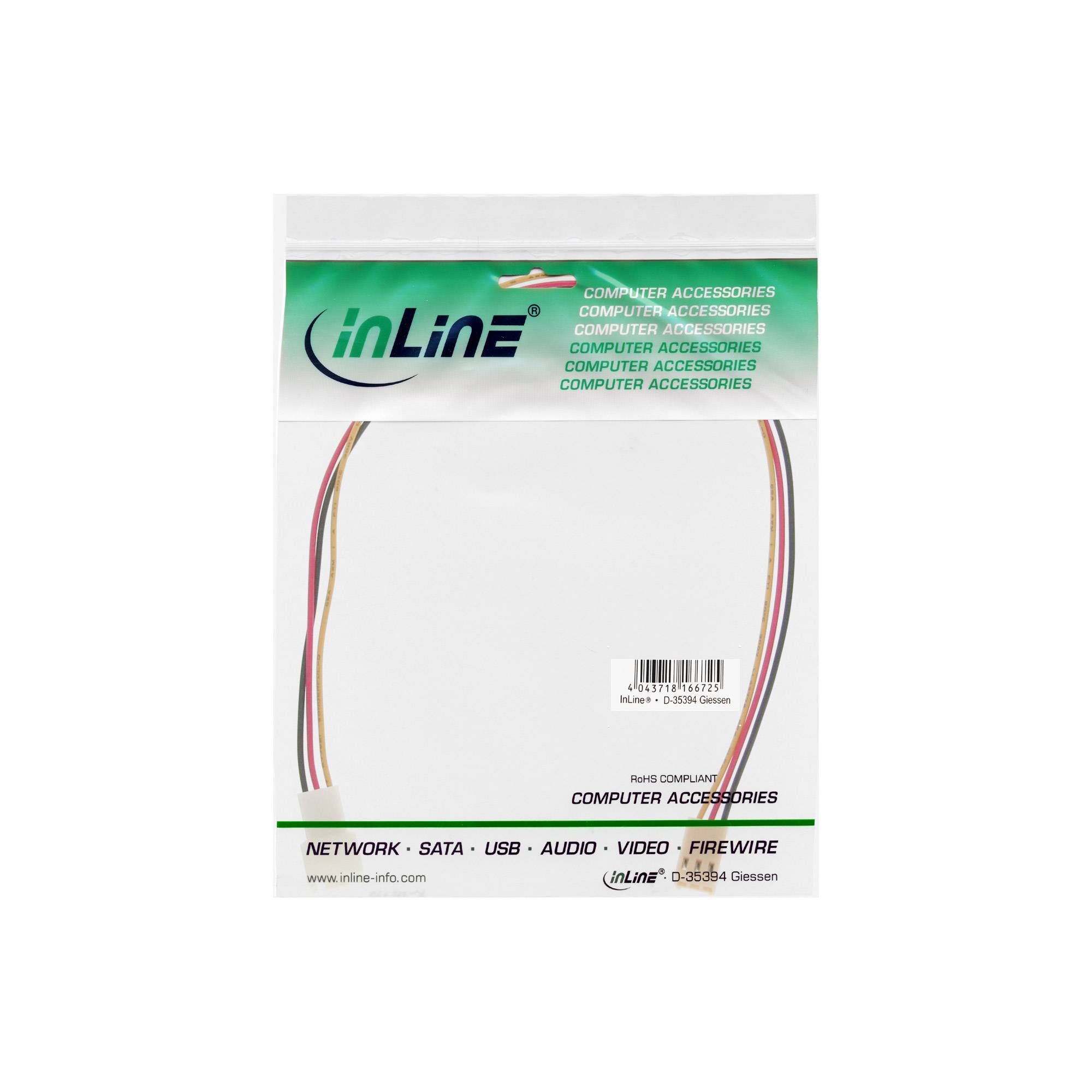 InLine® Lüfterkabel Verlängerung, 3pol Molex Stecker/Buchse, Tachosignal, 0,3m-1
