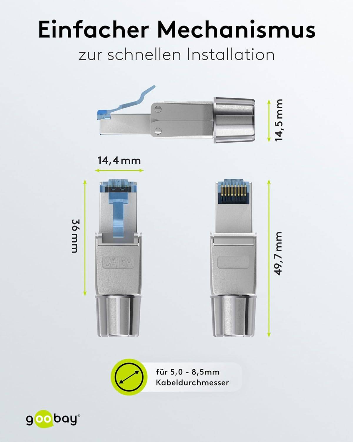 Goobay 65939 CAT 6A STP geschirmt Netzwerkstecker 500 MHz feldkonfektionierbarer RJ 45-Stecker werkzeuglose LSA Montage-2
