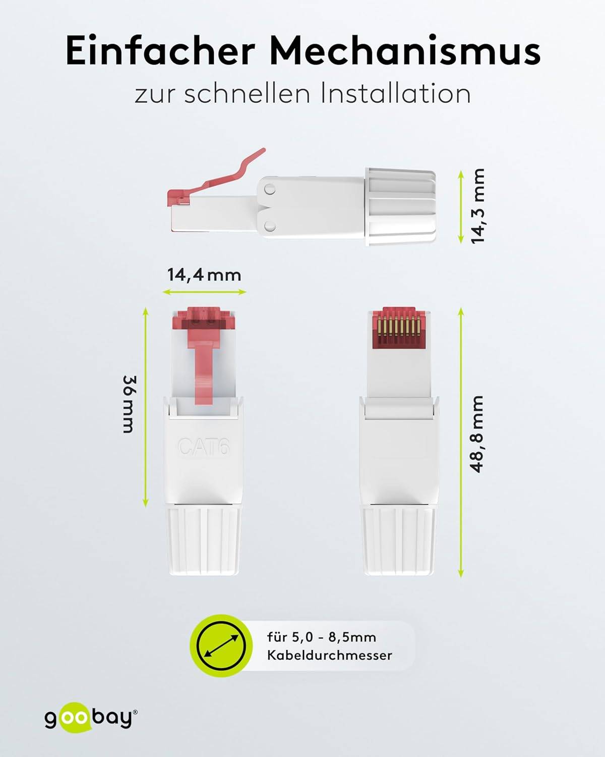 Goobay 65942 CAT 6 UTP geschirmt Netzwerkstecker 250 MHz feldkonfektionierbarer RJ 45-Stecker werkzeuglose LSA Montage-2