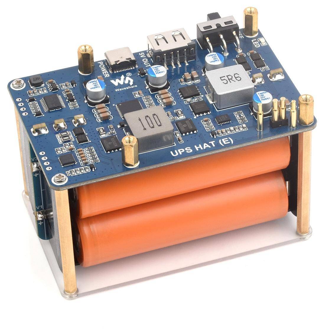 Waveshare UPS HAT E für Raspberry Pi, 4x Akku-Slots, Bi-Directional Charging, I2C, Pogo Pins, 5V 6A-1