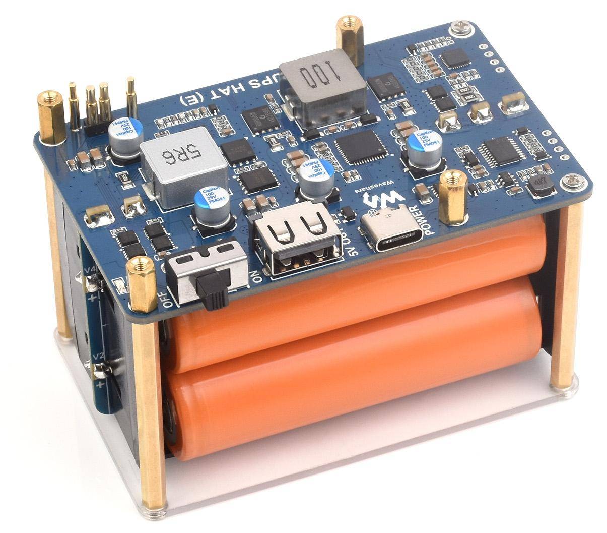 Waveshare UPS HAT E für Raspberry Pi, 4x Akku-Slots, Bi-Directional Charging, I2C, Pogo Pins, 5V 6A-2