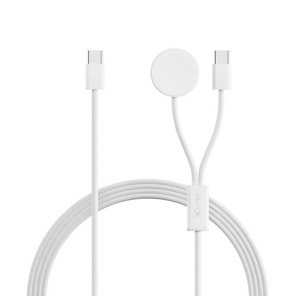 Ladekabel XLayer 2-in-1 feingewebtes Kabel mit USB Typ C & Apple Watch Charger 1.5 m weiß