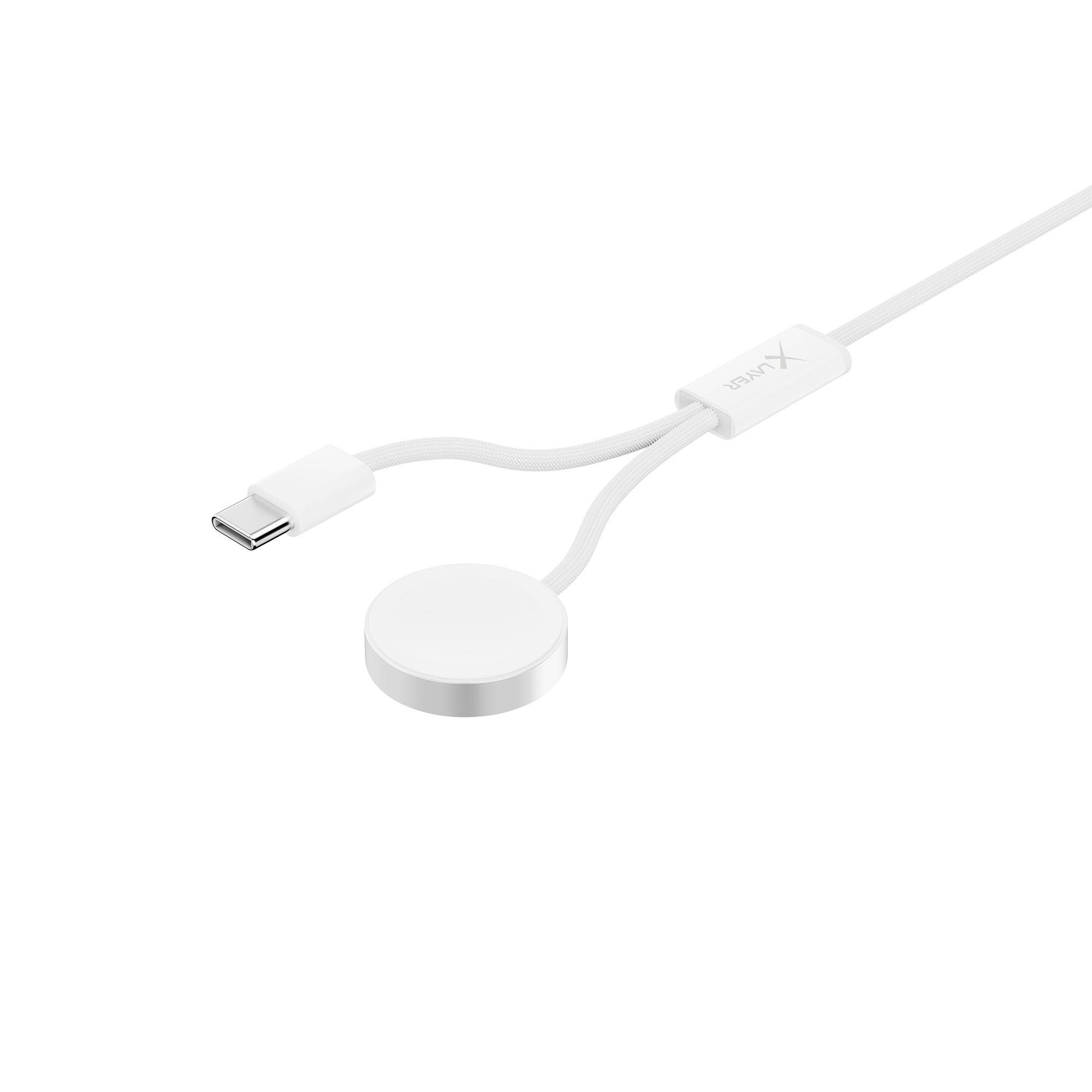 Ladekabel XLayer 2-in-1 feingewebtes Kabel mit USB Typ C & Apple Watch Charger 1.5 m weiß-1