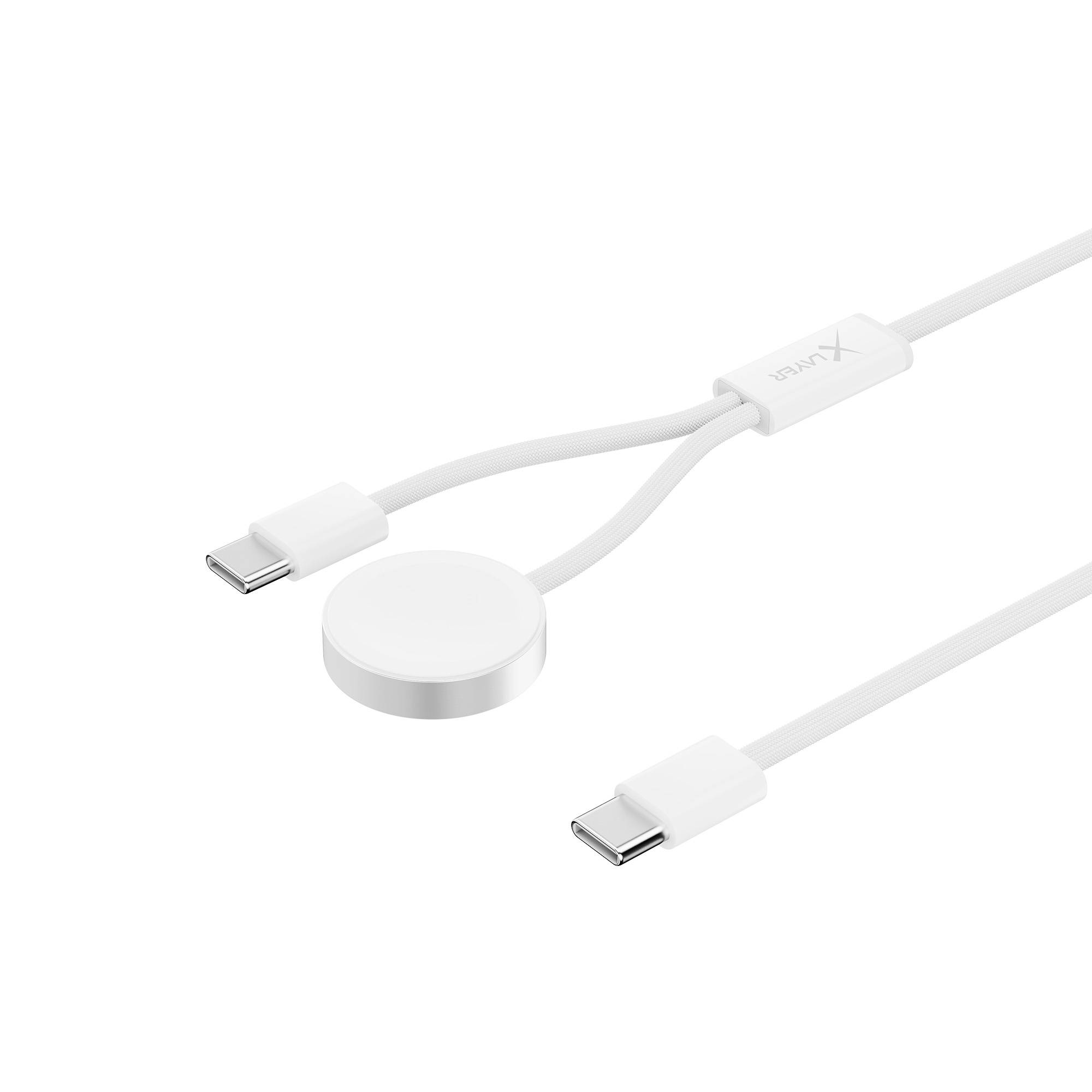 Ladekabel XLayer 2-in-1 feingewebtes Kabel mit USB Typ C & Apple Watch Charger 1.5 m weiß-2