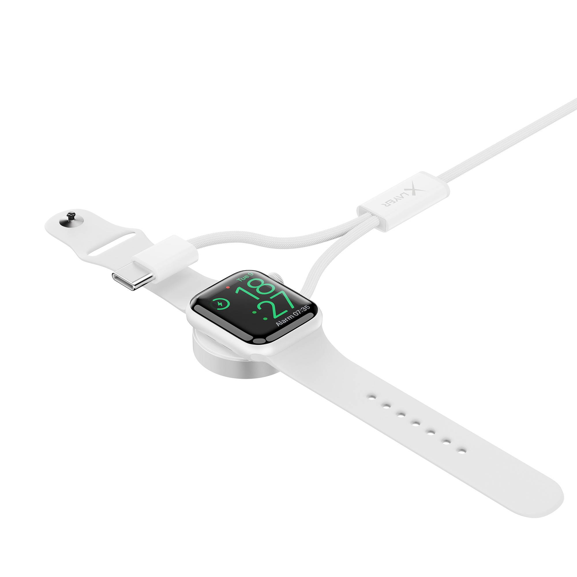 Ladekabel XLayer 2-in-1 feingewebtes Kabel mit USB Typ C & Apple Watch Charger 1.5 m weiß-3