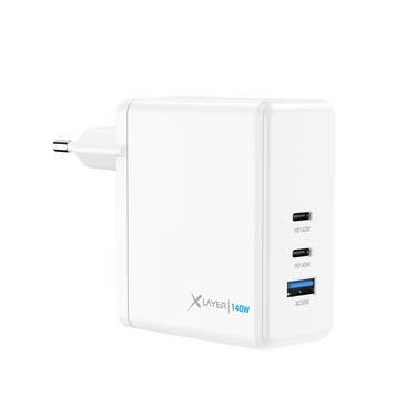 Ladegerät XLayer Powercharger 140W mit 2x USB Typ C & 1x USB Typ A weiß